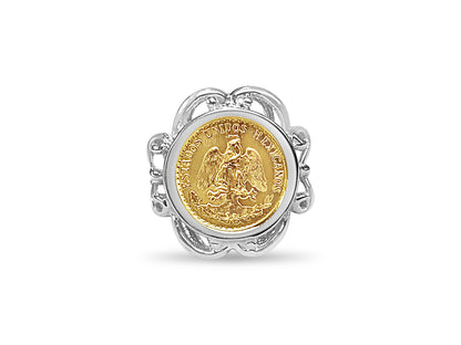 Fancy Ladies Solid Gold Handmade Coin Ring , Dos Pesos Coin ,