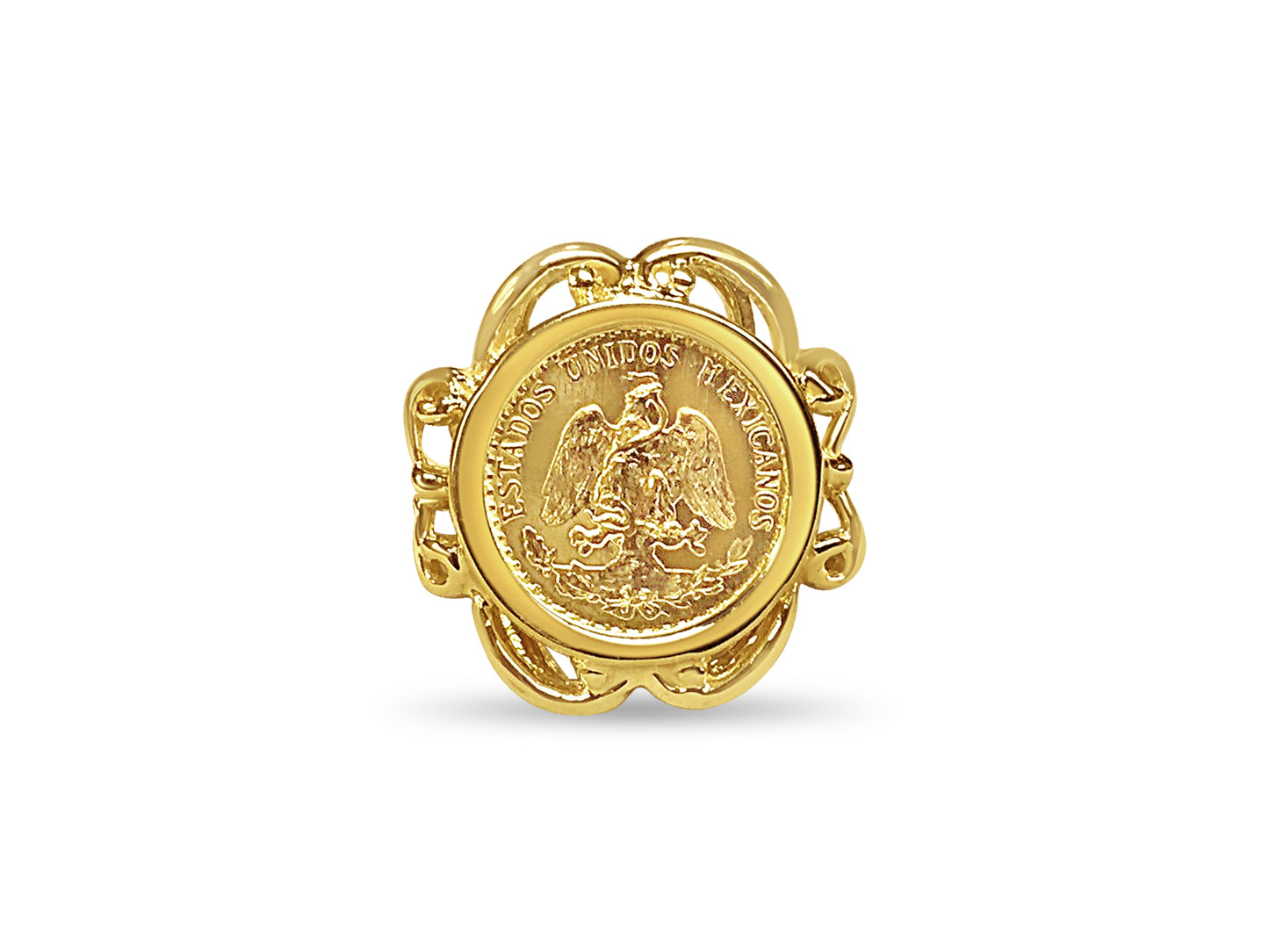 Fancy Ladies Solid Gold Handmade Coin Ring , Dos Pesos Coin ,