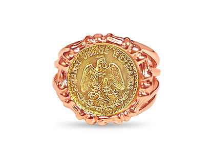 Fancy Solid Gold Handmade Coin Ring , Dos Pesos Coin ,