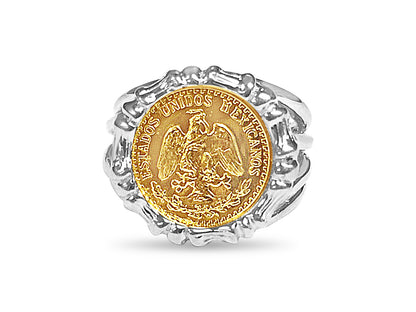 Fancy Solid Gold Handmade Coin Ring , Dos Pesos Coin ,