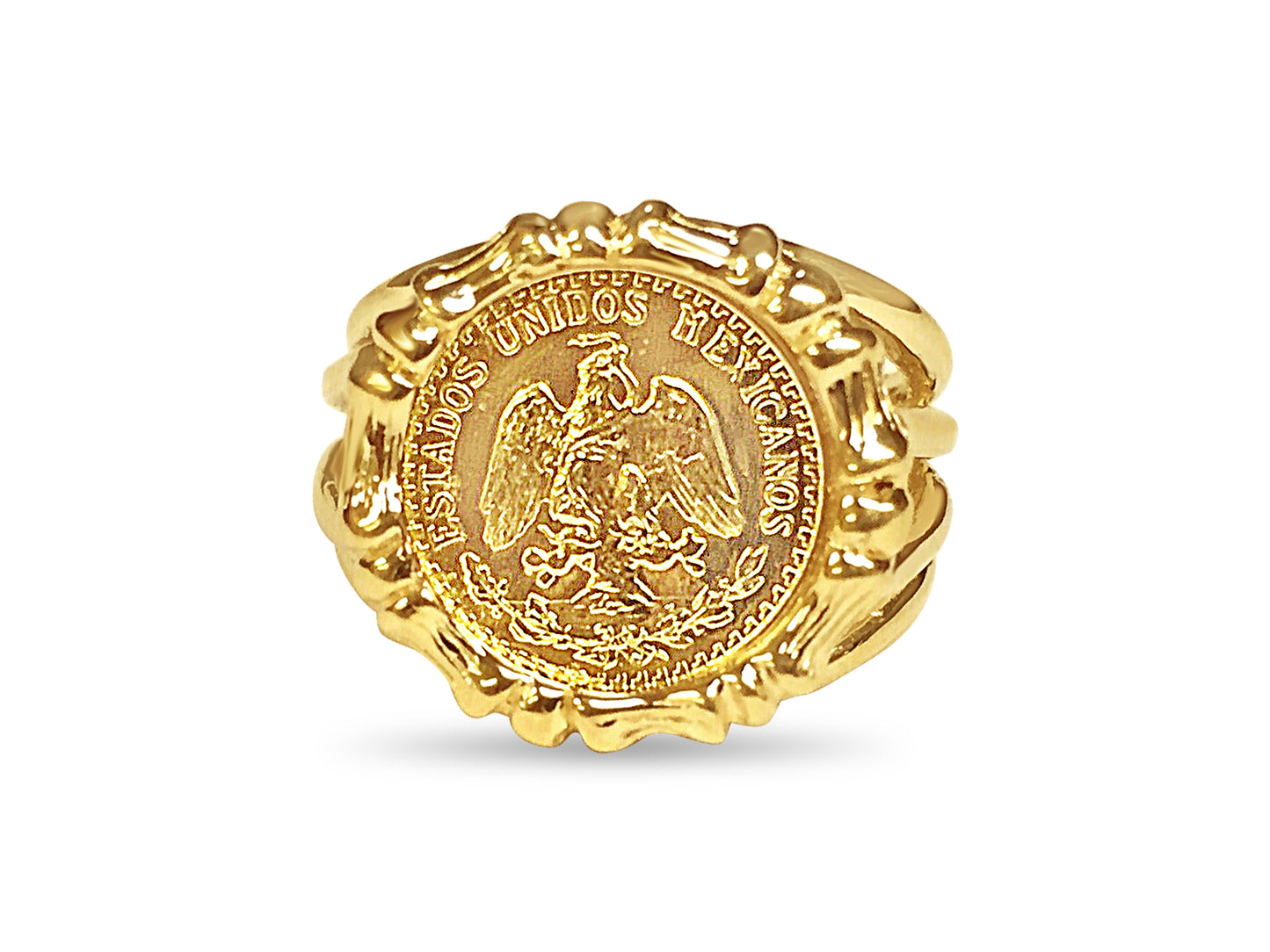 Fancy Solid Gold Handmade Coin Ring , Dos Pesos Coin ,