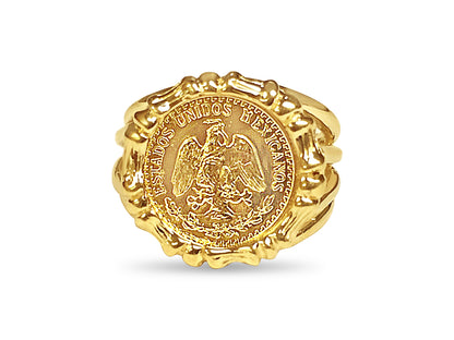 Fancy Solid Gold Handmade Coin Ring , Dos Pesos Coin ,