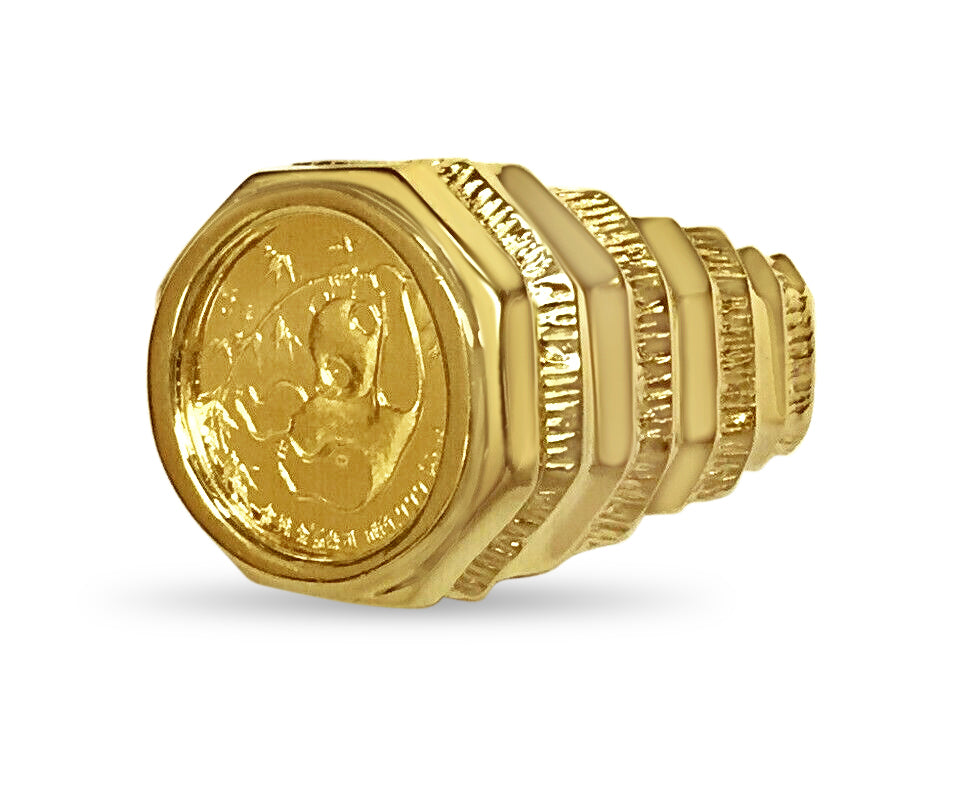 Fancy Solid Gold Handmade Coin Ring , Chinese Panda Bear Coin ,