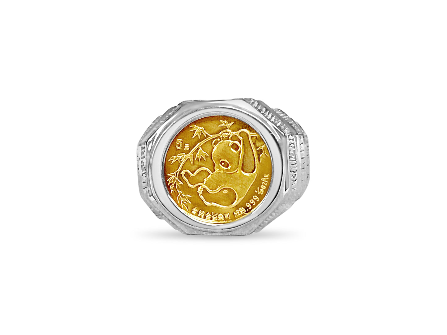 Fancy Solid Gold Handmade Coin Ring , Chinese Panda Bear Coin ,