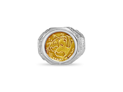 Fancy Solid Gold Handmade Coin Ring , Chinese Panda Bear Coin ,