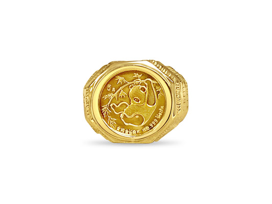 Fancy Solid Gold Handmade Coin Ring , Chinese Panda Bear Coin ,