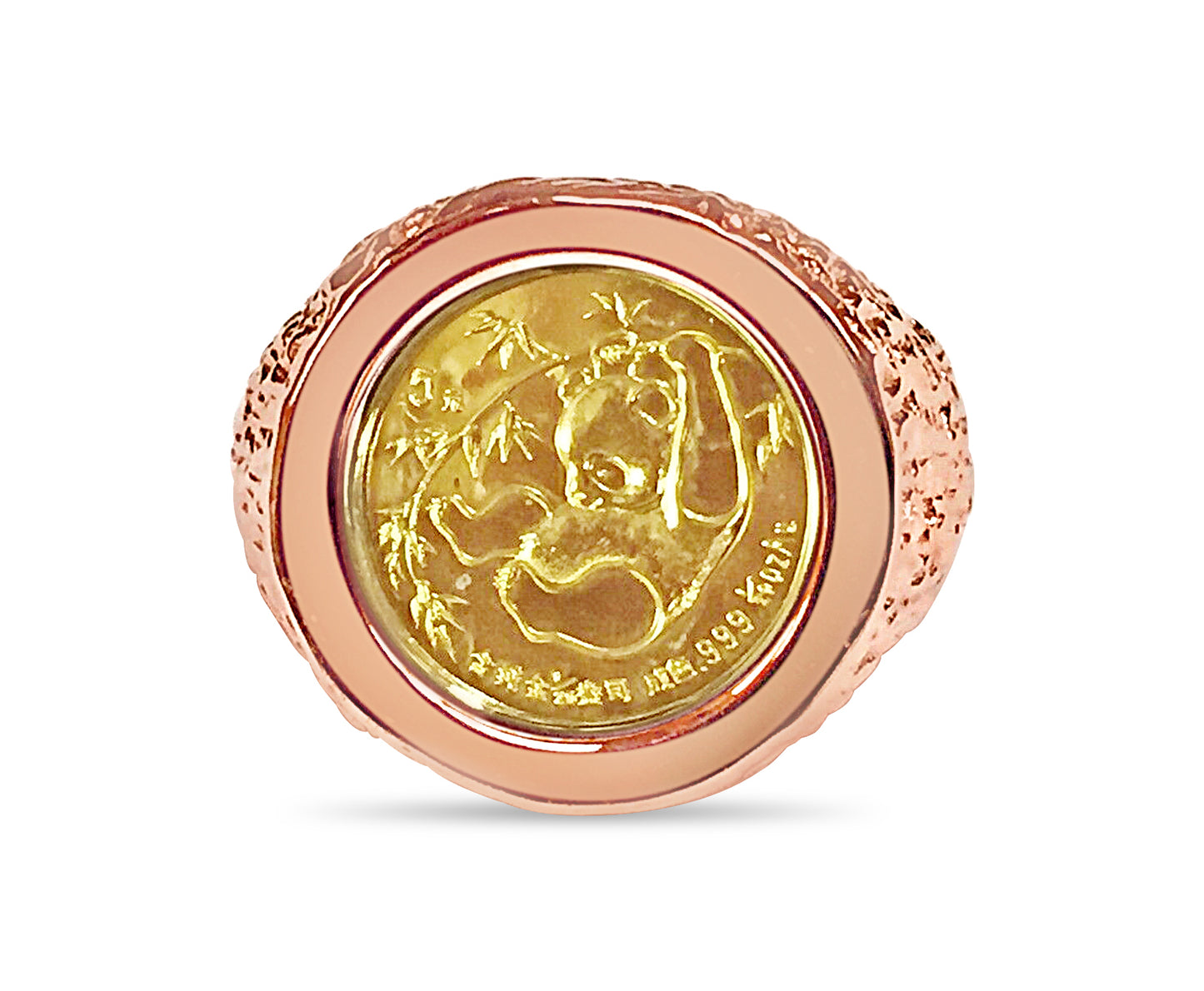 Nugget Solid Gold Handmade Coin Ring , Chinese Panda Bear Coin ,