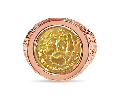 Nugget Solid Gold Handmade Coin Ring , Chinese Panda Bear Coin ,