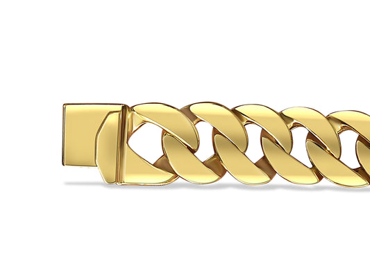 Curb Solid Gold Handmade Bracelet , 14mm, 6.5-10 Inch