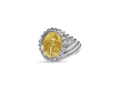 Fancy Solid Gold Handmade Coin Ring , 1/10oz Coin ,