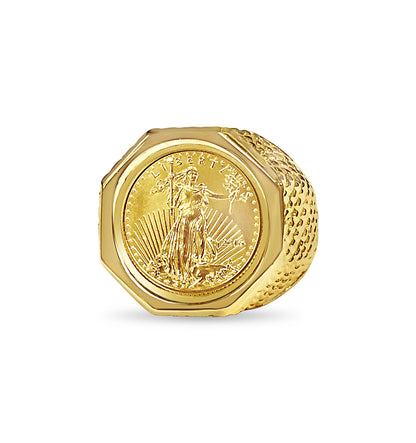 Fancy Solid Gold Handmade Coin Ring , 1/10oz Coin ,