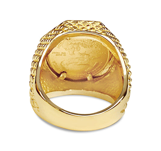 Fancy Solid Gold Handmade Coin Ring , 1/10oz Coin ,