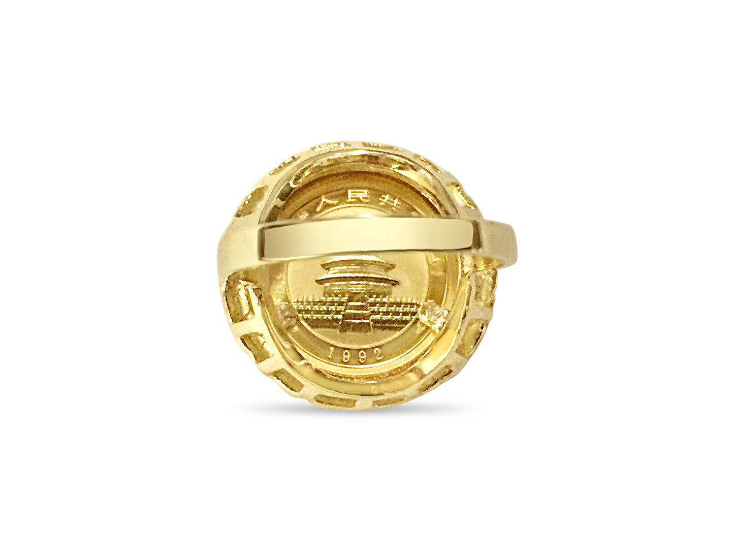 Fancy Solid Gold Handmade Coin Ring , Chinese Panda Bear Coin ,