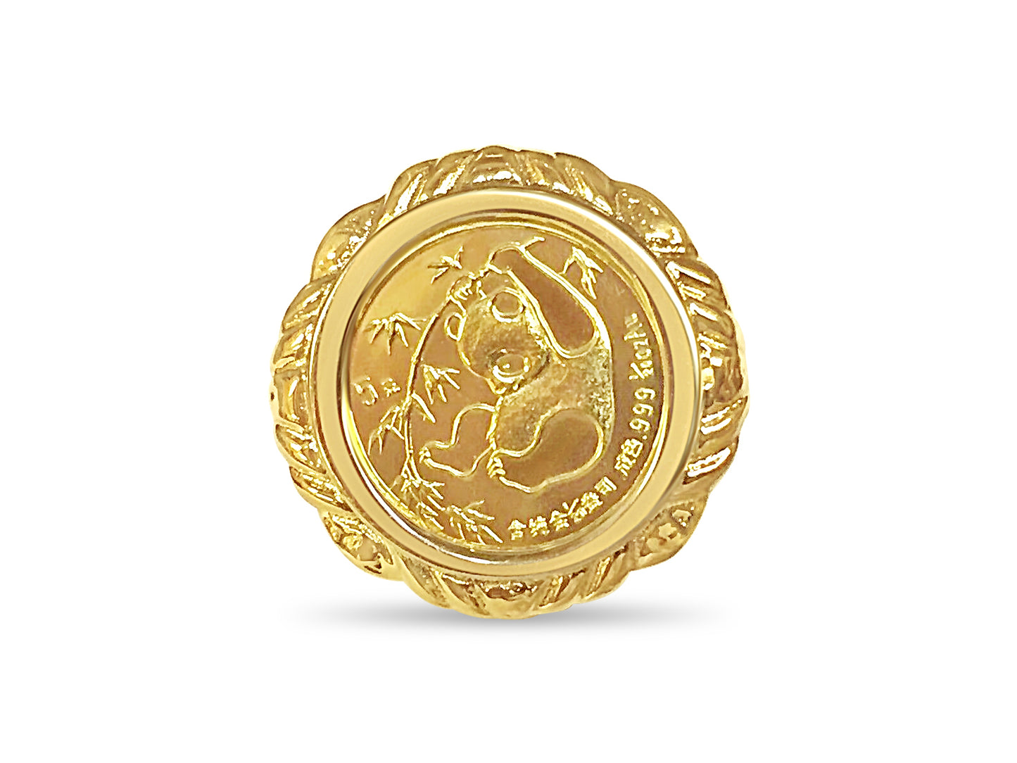 Fancy Solid Gold Handmade Coin Ring , Chinese Panda Bear Coin ,