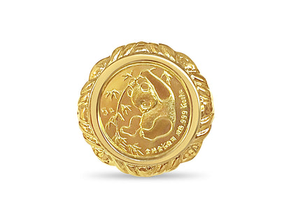 Fancy Solid Gold Handmade Coin Ring , Chinese Panda Bear Coin ,