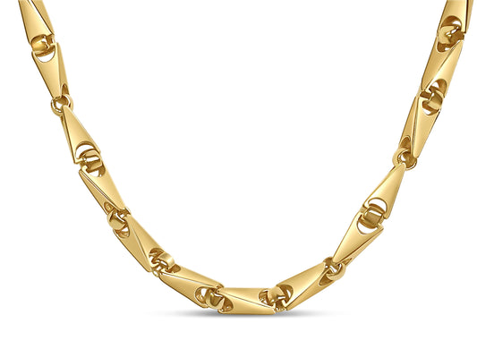 Triangular Tube Solid Gold Handmade Necklace , 8mm, 16-30 Inch