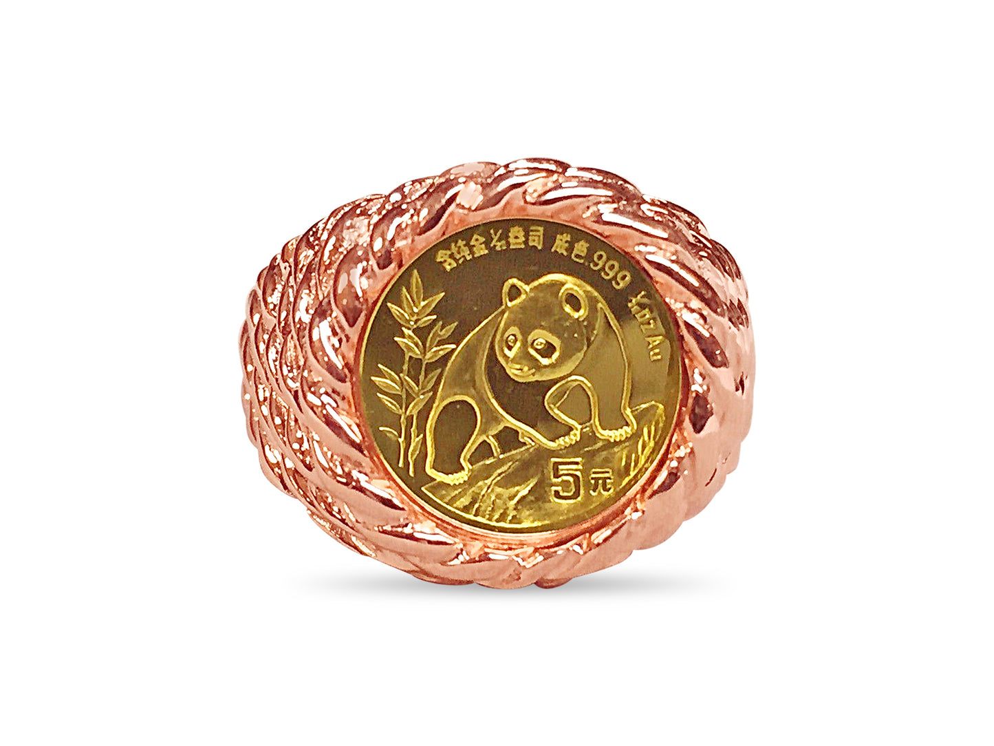 Fancy Solid Gold Handmade Coin Ring , Chinese Panda Bear Coin ,