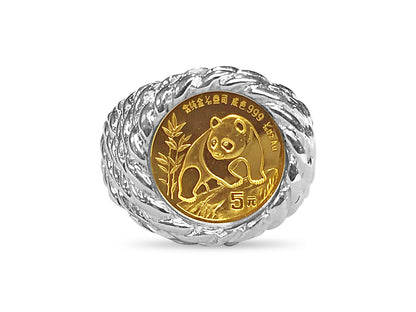 Fancy Solid Gold Handmade Coin Ring , Chinese Panda Bear Coin ,