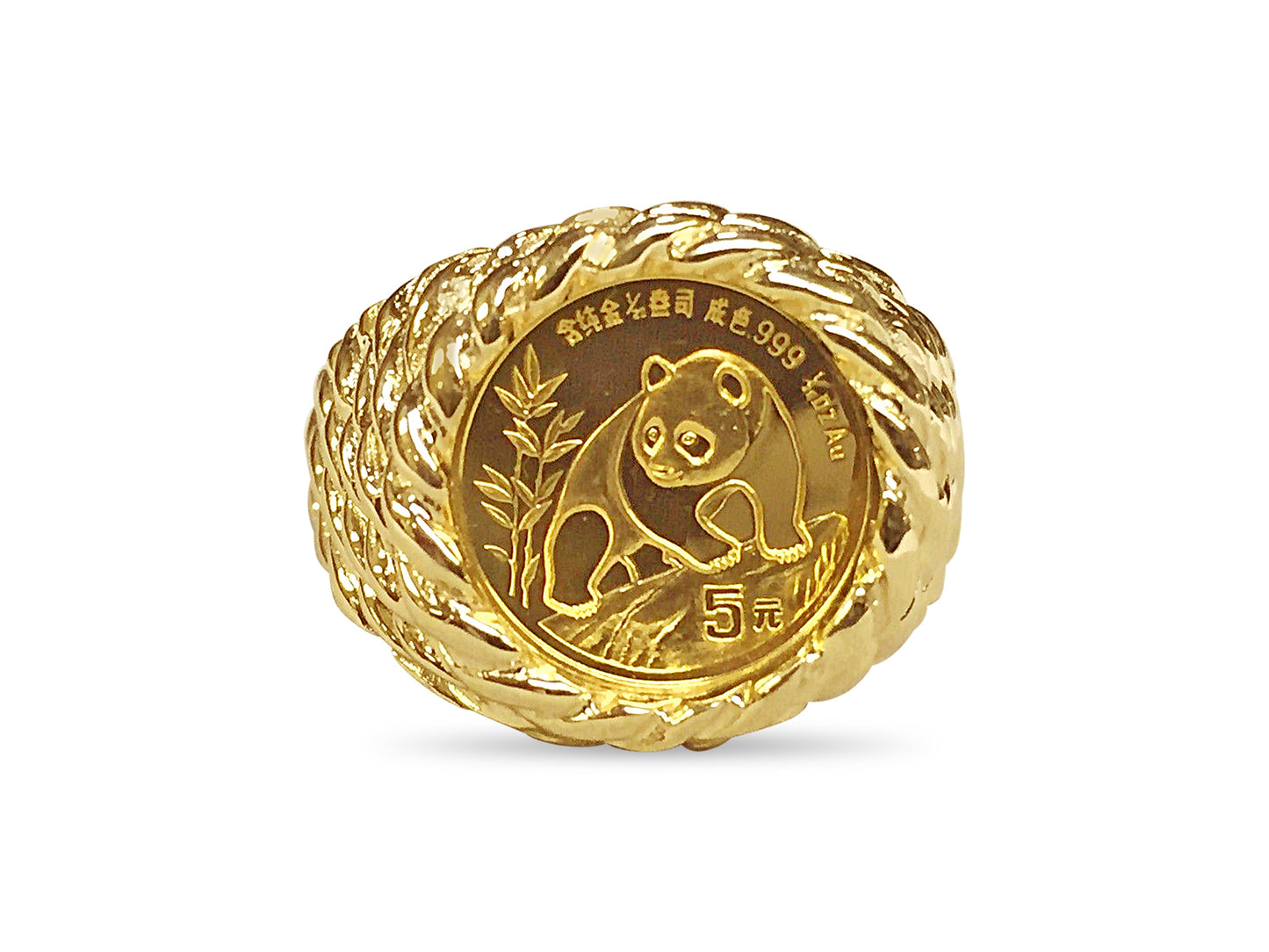 Fancy Solid Gold Handmade Coin Ring , Chinese Panda Bear Coin ,