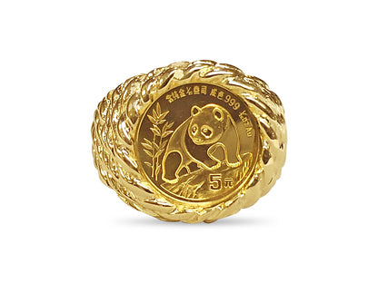 Fancy Solid Gold Handmade Coin Ring , Chinese Panda Bear Coin ,