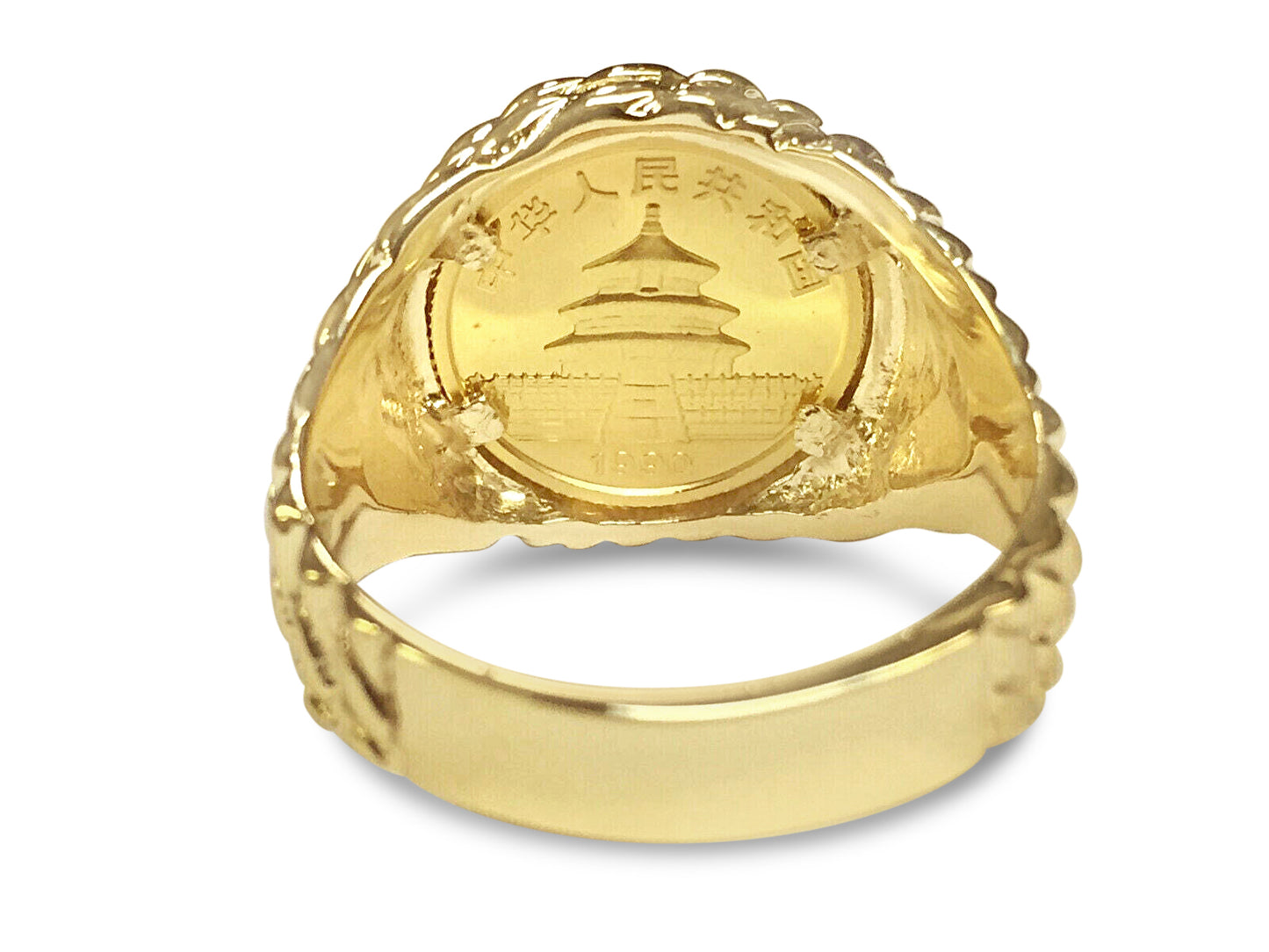 Fancy Solid Gold Handmade Coin Ring , Chinese Panda Bear Coin ,