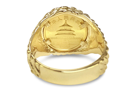Fancy Solid Gold Handmade Coin Ring , Chinese Panda Bear Coin ,