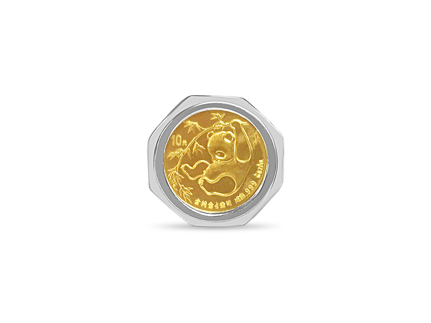 Fancy Solid Gold Handmade Coin Ring , Chinese Panda Bear Coin ,