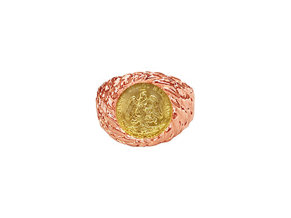 Nugget Solid Gold Handmade Coin Ring , Dos Pesos Coin ,