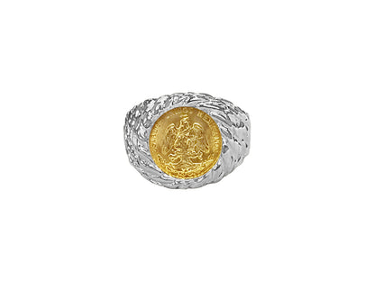 Nugget Solid Gold Handmade Coin Ring , Dos Pesos Coin ,