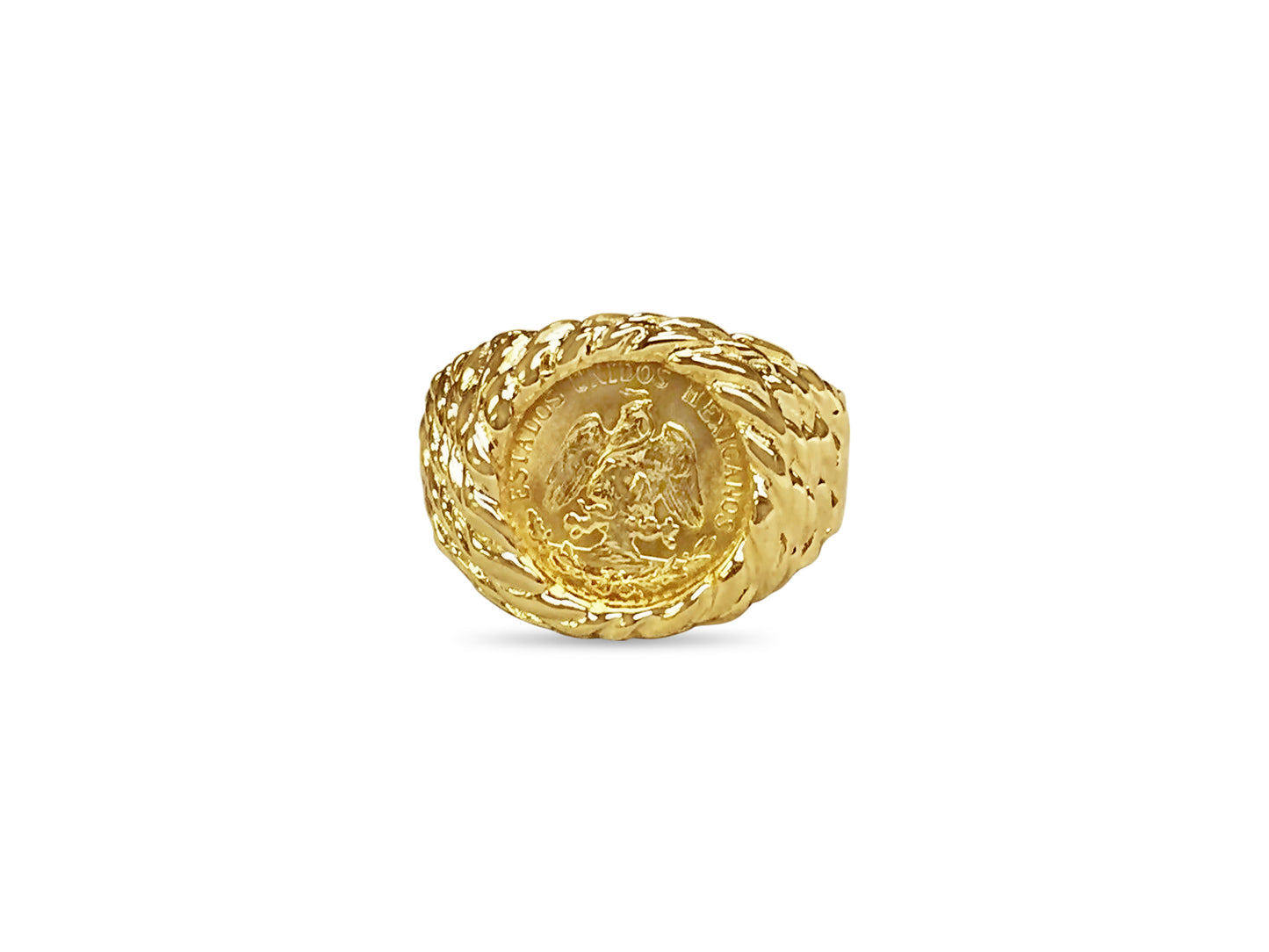 Nugget Solid Gold Handmade Coin Ring , Dos Pesos Coin ,
