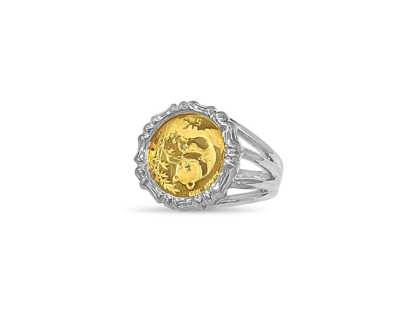 Fancy Ladies Solid Gold Handmade Coin Ring , Chinese Panda Bear Coin ,