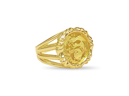 Fancy Ladies Solid Gold Handmade Coin Ring , Chinese Panda Bear Coin ,