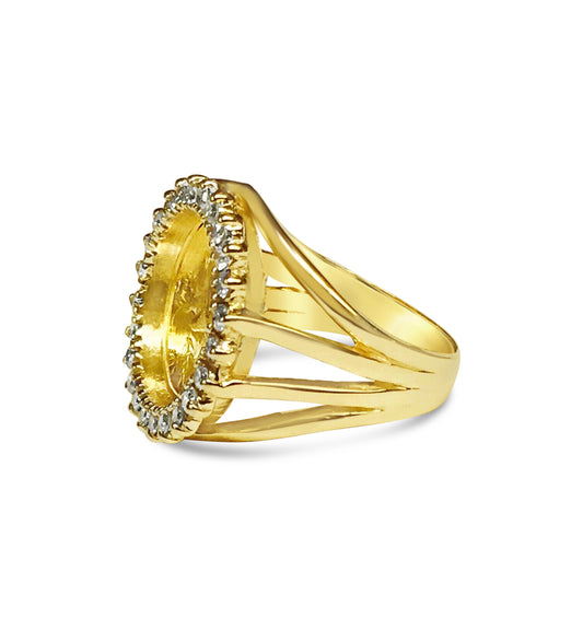 Diamond Fancy Ladies Solid Gold Handmade Coin Ring , Chinese Panda Bear Coin ,