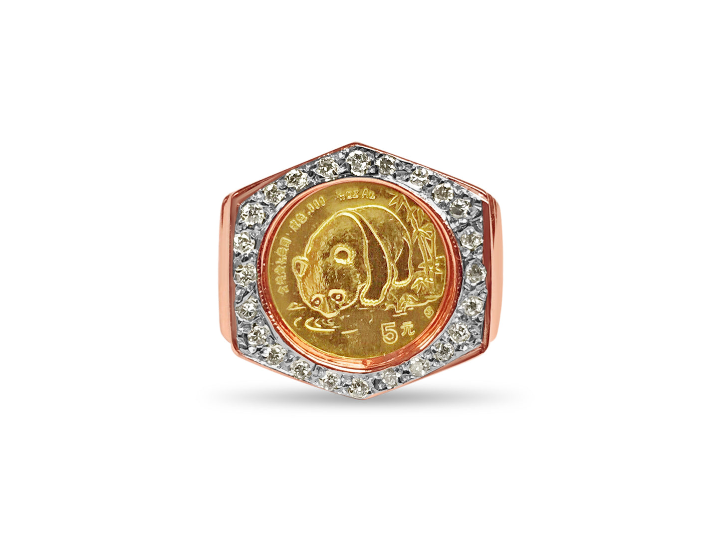 Diamond Fancy Solid Gold Handmade Coin Ring , Chinese Panda Bear Coin ,