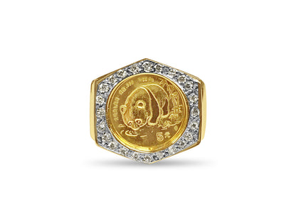 Diamond Fancy Solid Gold Handmade Coin Ring , Chinese Panda Bear Coin ,