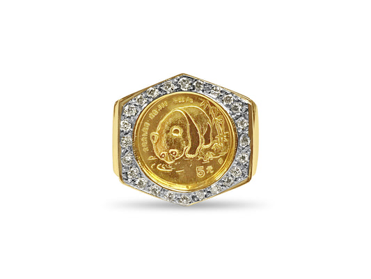 Diamond Fancy Solid Gold Handmade Coin Ring , Chinese Panda Bear Coin ,