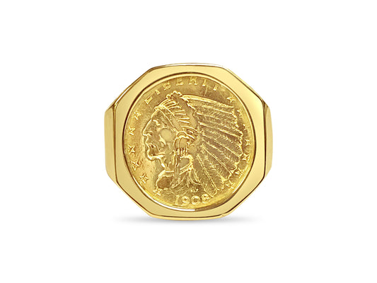 Fancy Solid Gold Handmade Coin Ring , Indian Head Coin ,