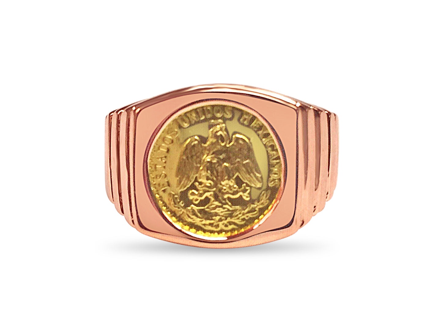 Fancy Solid Gold Handmade Coin Ring , Dos Pesos Coin ,