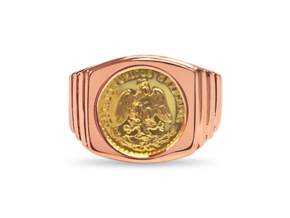 Fancy Solid Gold Handmade Coin Ring , Dos Pesos Coin ,