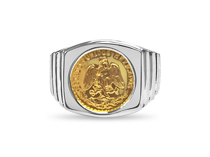 Fancy Solid Gold Handmade Coin Ring , Dos Pesos Coin ,