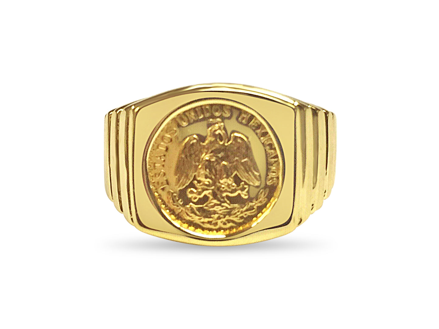 Fancy Solid Gold Handmade Coin Ring , Dos Pesos Coin ,