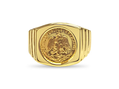 Fancy Solid Gold Handmade Coin Ring , Dos Pesos Coin ,