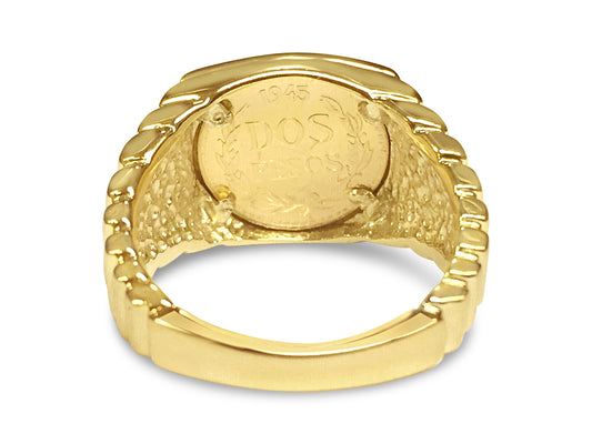 Fancy Solid Gold Handmade Coin Ring , Dos Pesos Coin ,