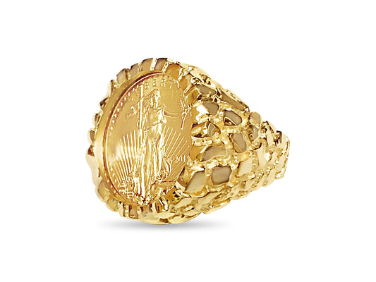 Nugget Solid Gold Handmade Coin Ring , 1/4oz Coin ,