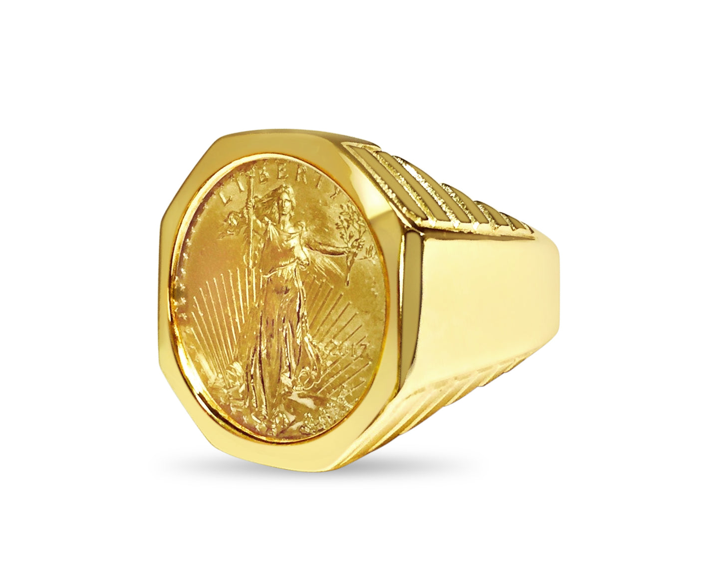 Fancy Solid Gold Handmade Coin Ring , 1/4oz Coin ,
