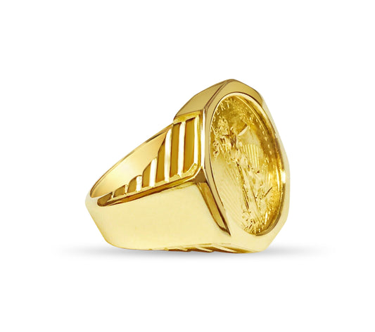 Fancy Solid Gold Handmade Coin Ring , 1/4oz Coin ,