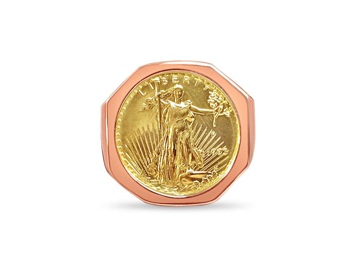 Fancy Solid Gold Handmade Coin Ring , 1/4oz Coin ,
