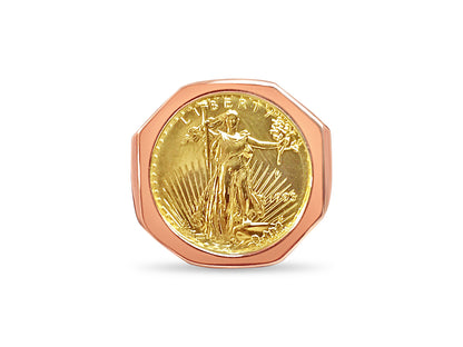 Fancy Solid Gold Handmade Coin Ring , 1/4oz Coin ,