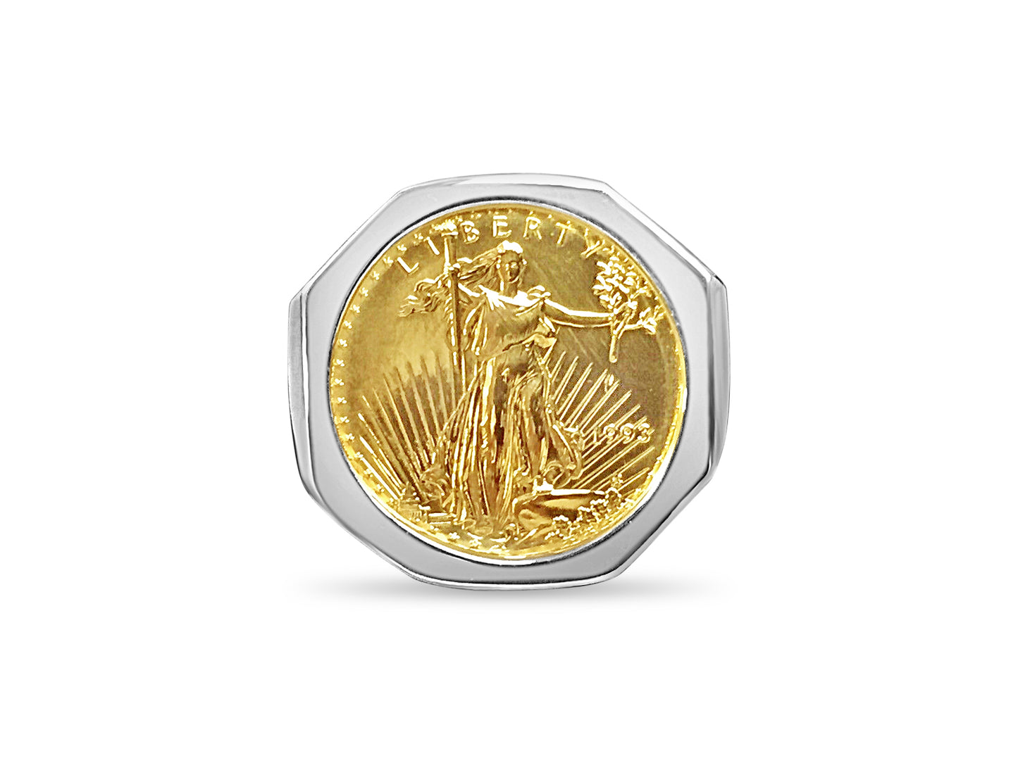 Fancy Solid Gold Handmade Coin Ring , 1/4oz Coin ,