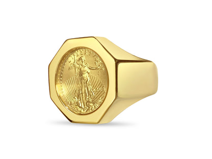 Fancy Solid Gold Handmade Coin Ring , 1/10oz Coin ,